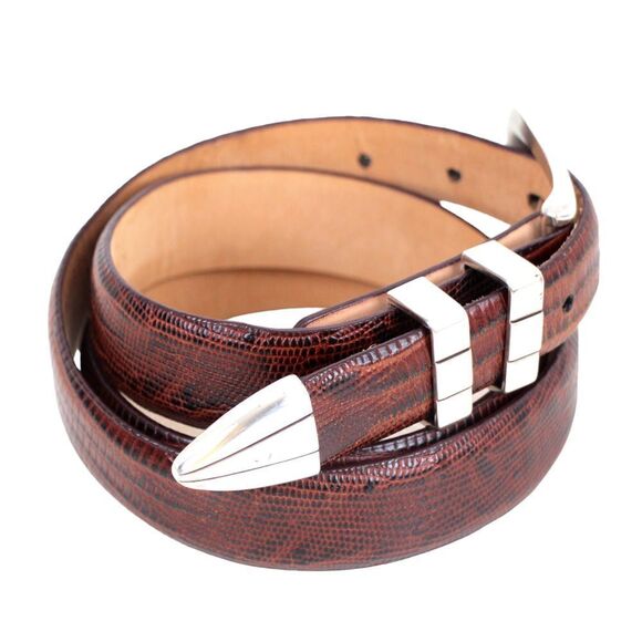 ITALIAN BROWN CALFSKIN SNAKE PRINT 1 1/8"Wd CASUAL DRESS MEN'S BELT Sz 40 (I22 - Picture 5 of 12